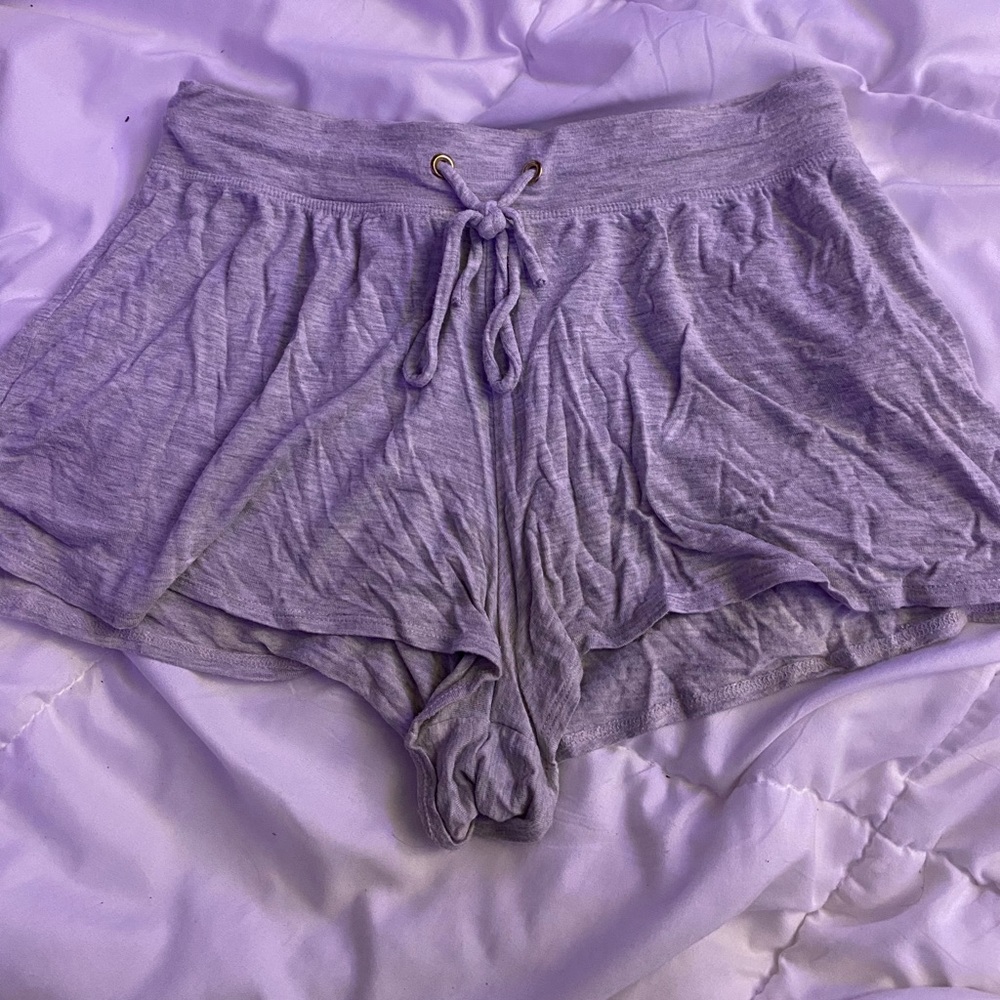 Light grey pajama shorts.